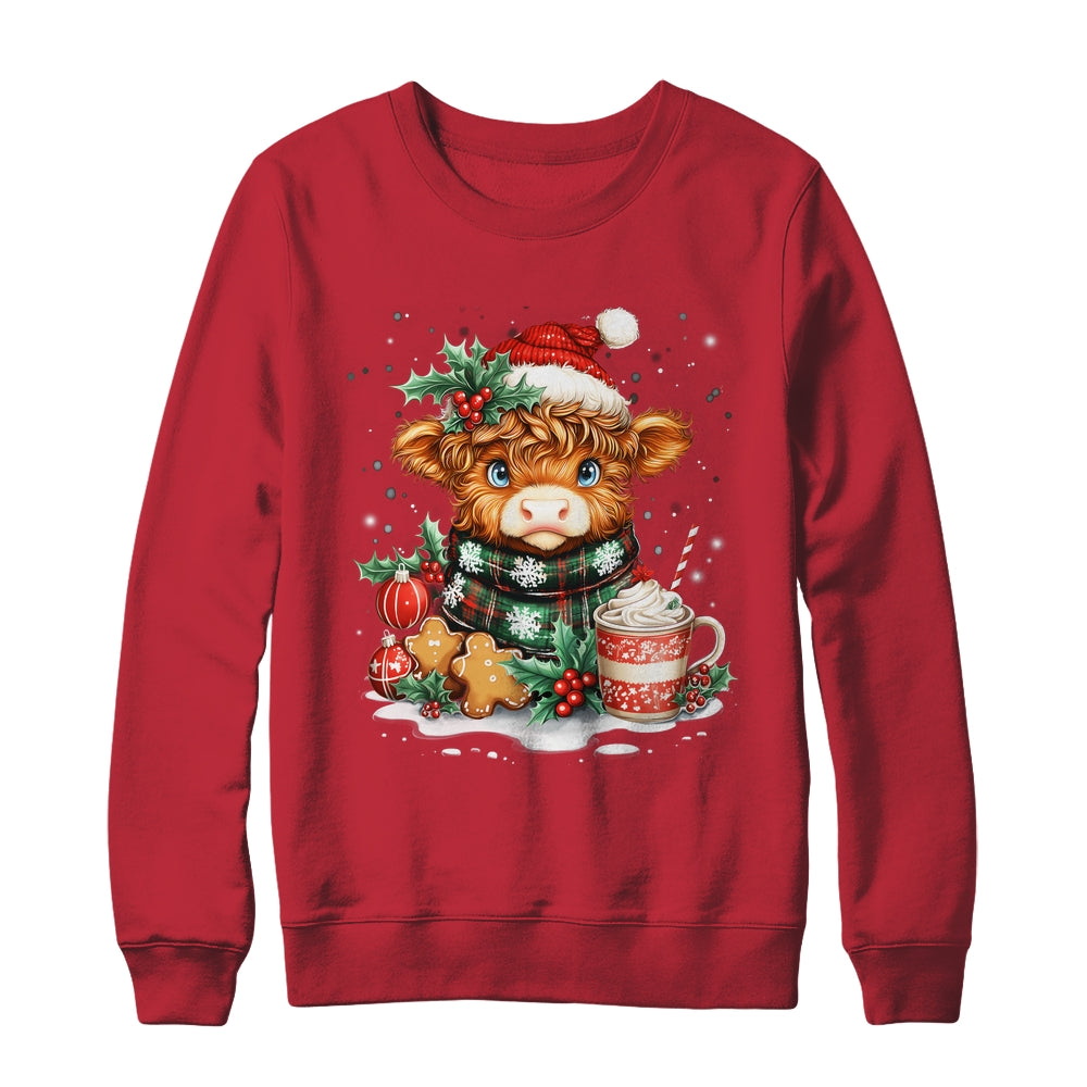 Christmas Highland Cow Cute Cow Lover Santa Hat Xmas Women Shirt & Sweatshirt | siriusteestore