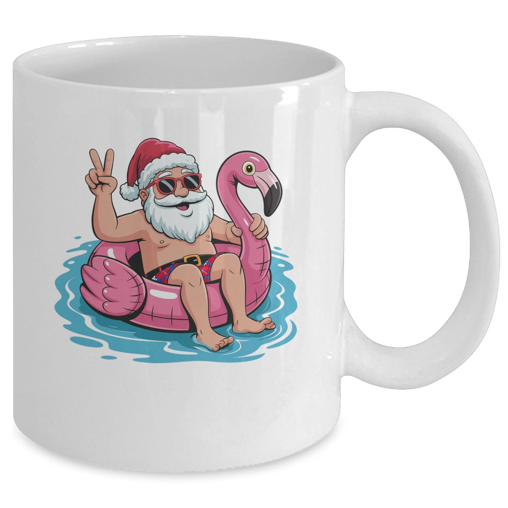 Christmas In July Santa Flamingo Summer Xmas Boys Kids Mug | siriusteestore