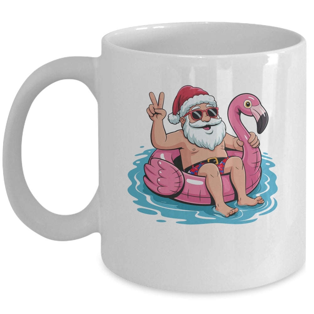 Christmas In July Santa Flamingo Summer Xmas Boys Kids Mug | siriusteestore