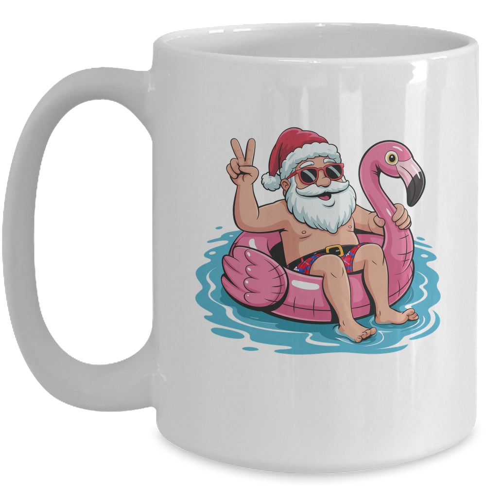 Christmas In July Santa Flamingo Summer Xmas Boys Kids Mug | siriusteestore