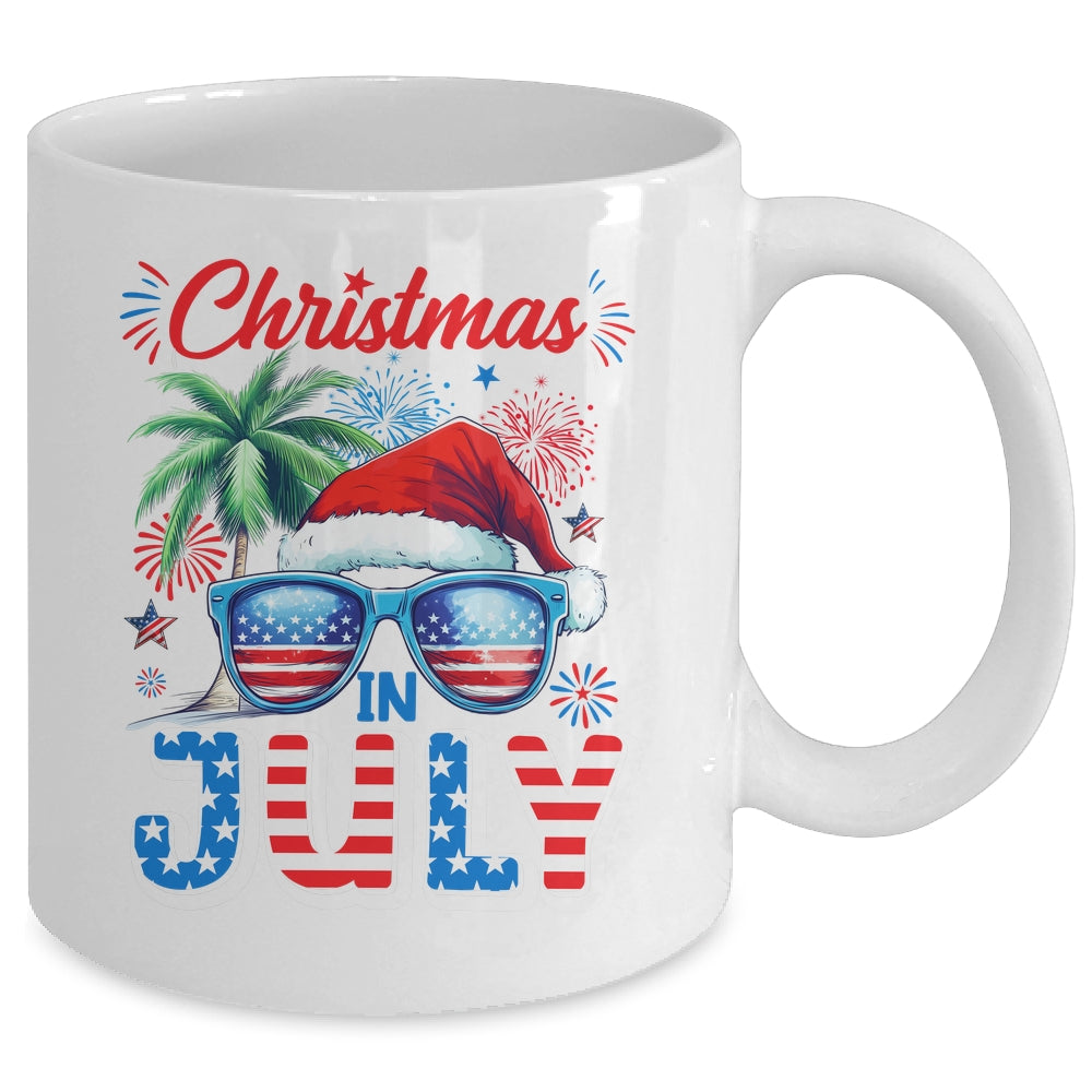 Christmas In July Summer Vacation Hawaii Santa USA Flag Men Mug | siriusteestore