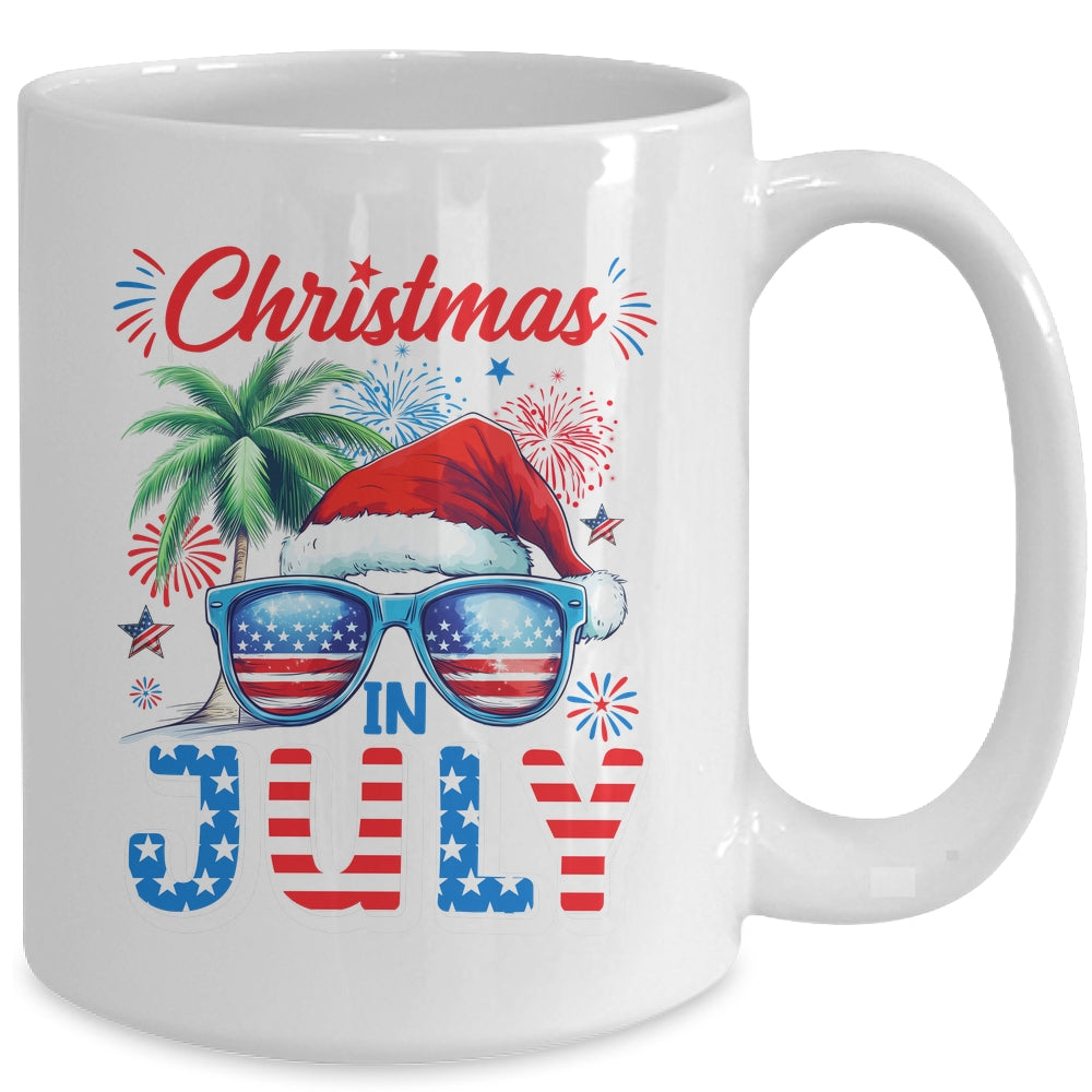 Christmas In July Summer Vacation Hawaii Santa USA Flag Men Mug | siriusteestore