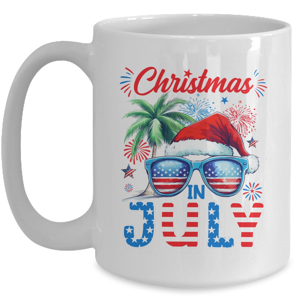 Christmas In July Summer Vacation Hawaii Santa USA Flag Men Mug | siriusteestore