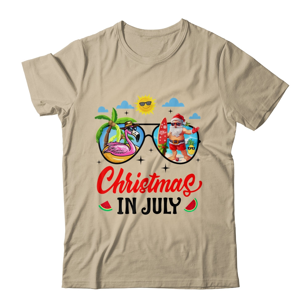 Christmas In July Summer Vacation Sunglasses Santa Flamingo Shirt & Tank Top | siriusteestore