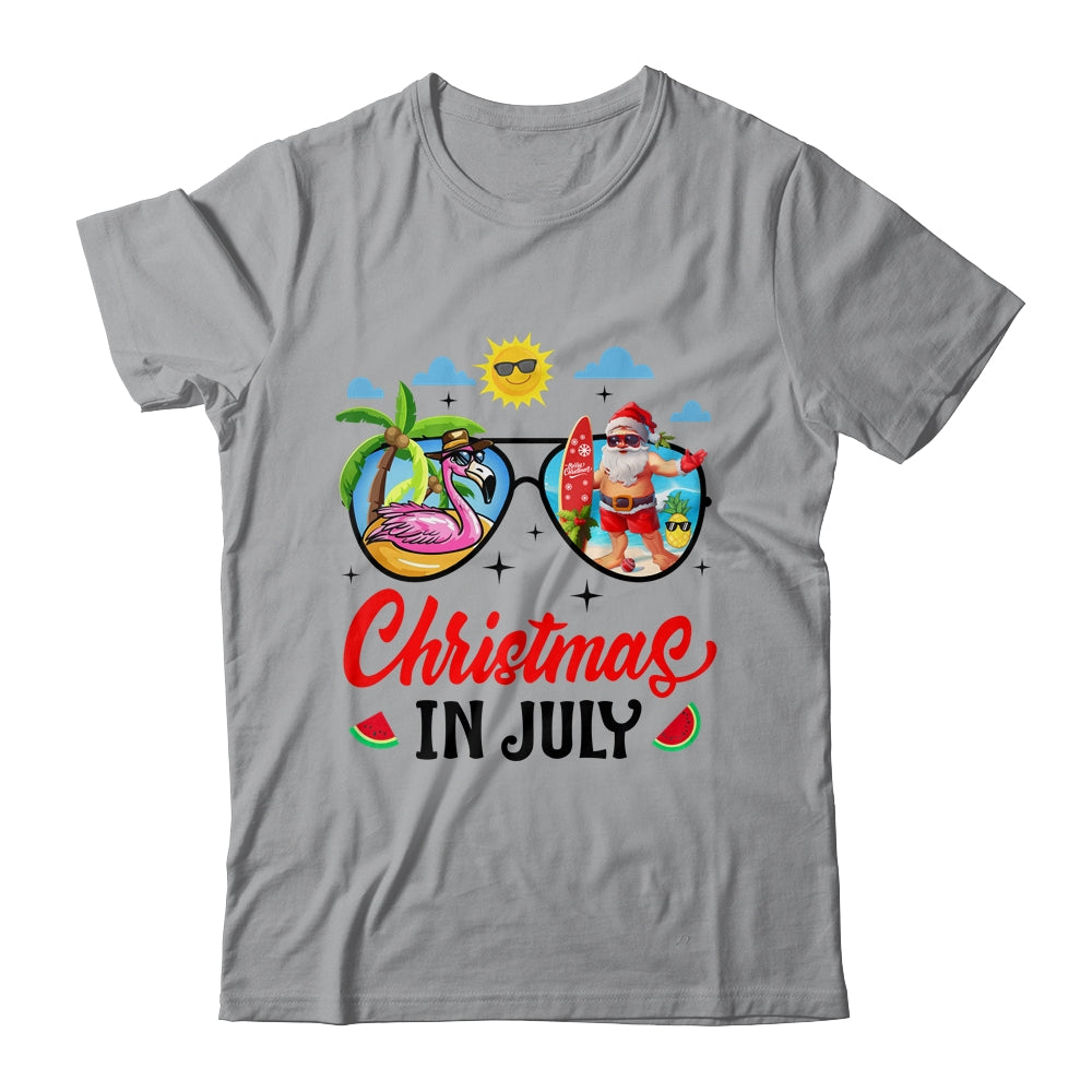 Christmas In July Summer Vacation Sunglasses Santa Flamingo Shirt & Tank Top | siriusteestore