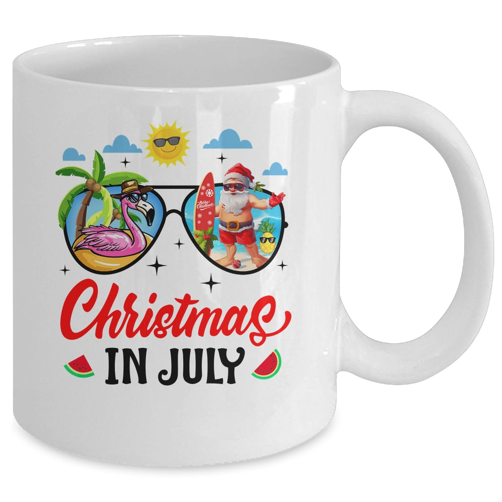 Christmas In July Summer Vacation Sunglasses Santa Flamingo Mug | siriusteestore