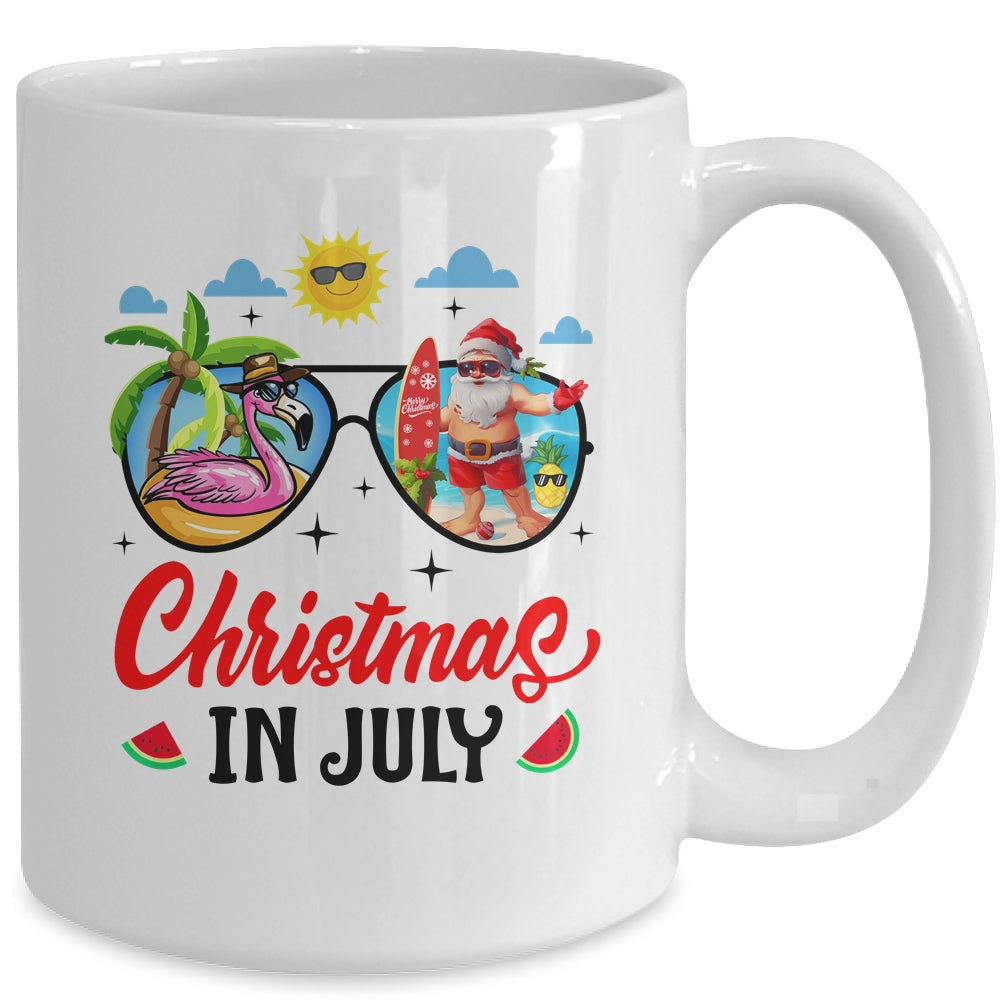 Christmas In July Summer Vacation Sunglasses Santa Flamingo Mug | siriusteestore