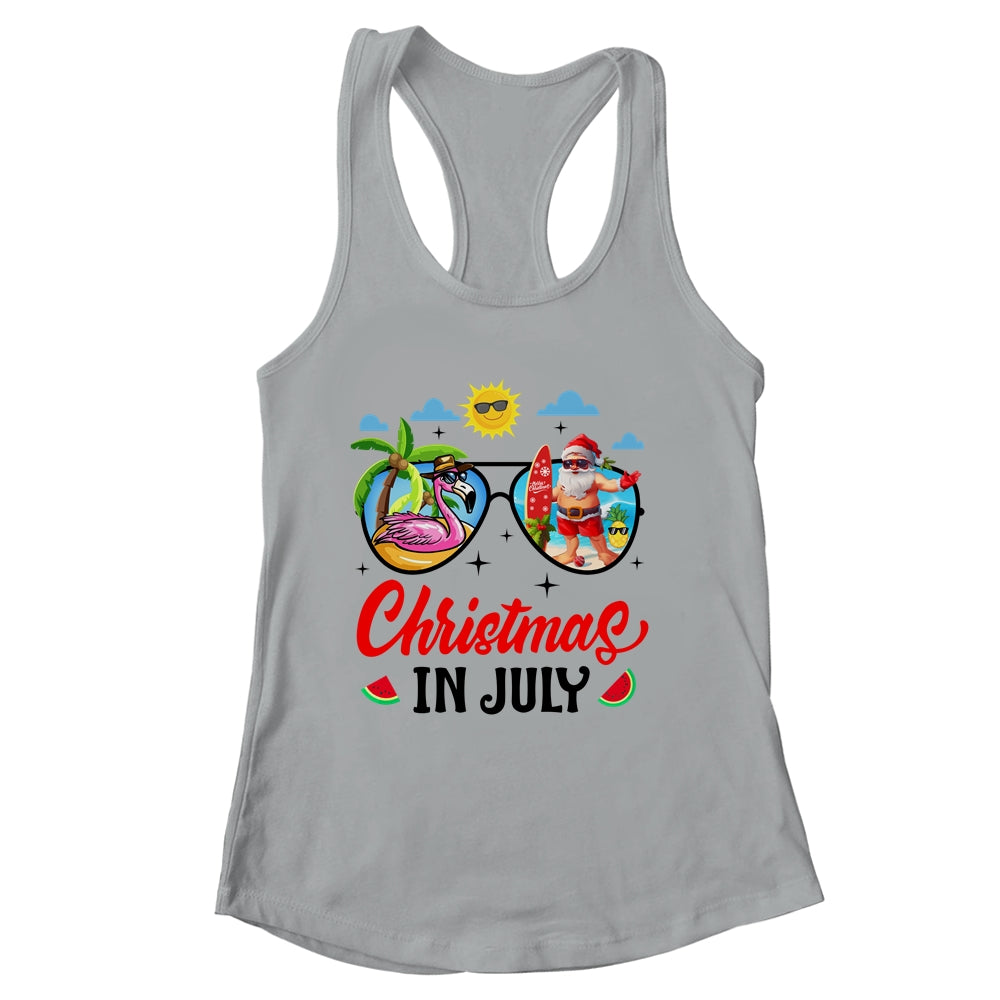 Christmas In July Summer Vacation Sunglasses Santa Flamingo Shirt & Tank Top | siriusteestore