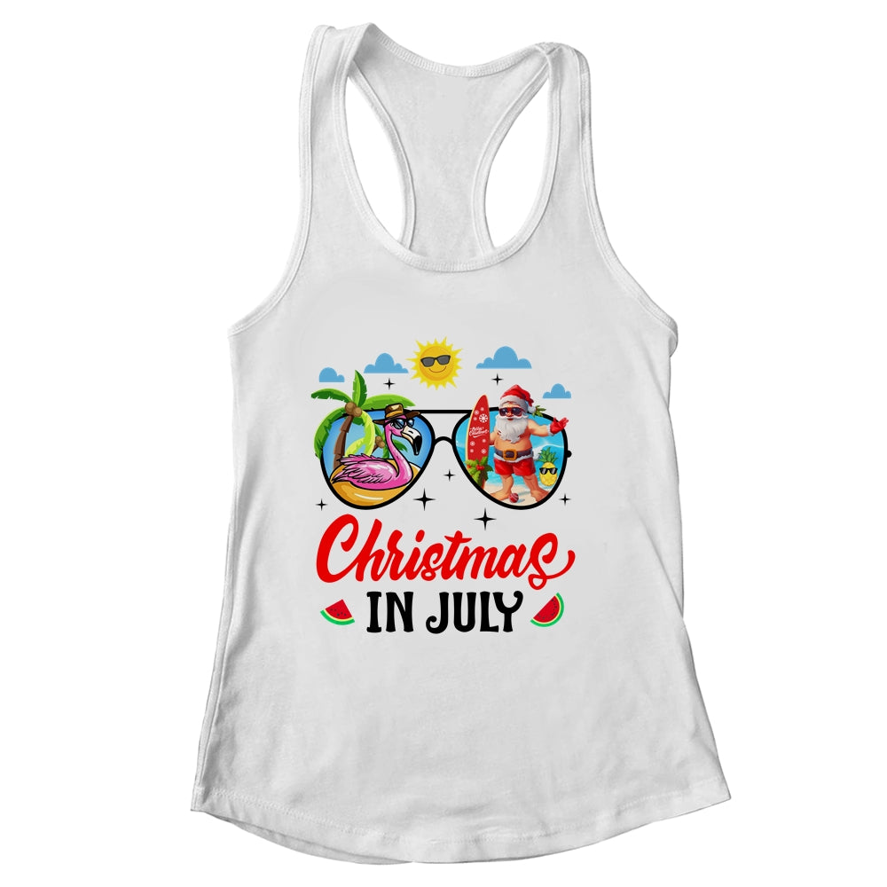 Christmas In July Summer Vacation Sunglasses Santa Flamingo Shirt & Tank Top | siriusteestore