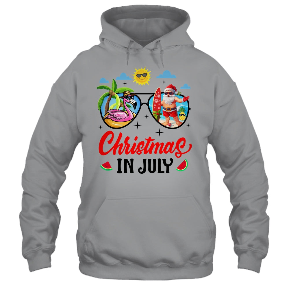 Christmas In July Summer Vacation Sunglasses Santa Flamingo Shirt & Tank Top | siriusteestore