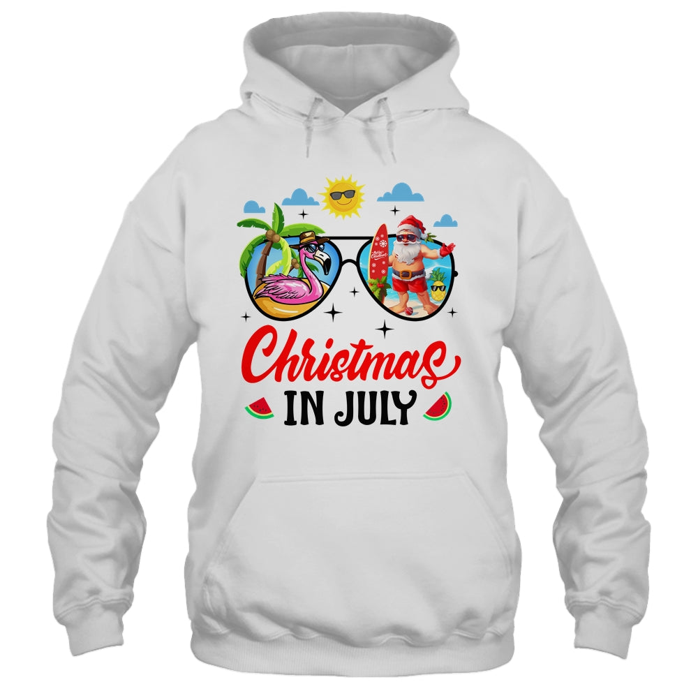 Christmas In July Summer Vacation Sunglasses Santa Flamingo Shirt & Tank Top | siriusteestore