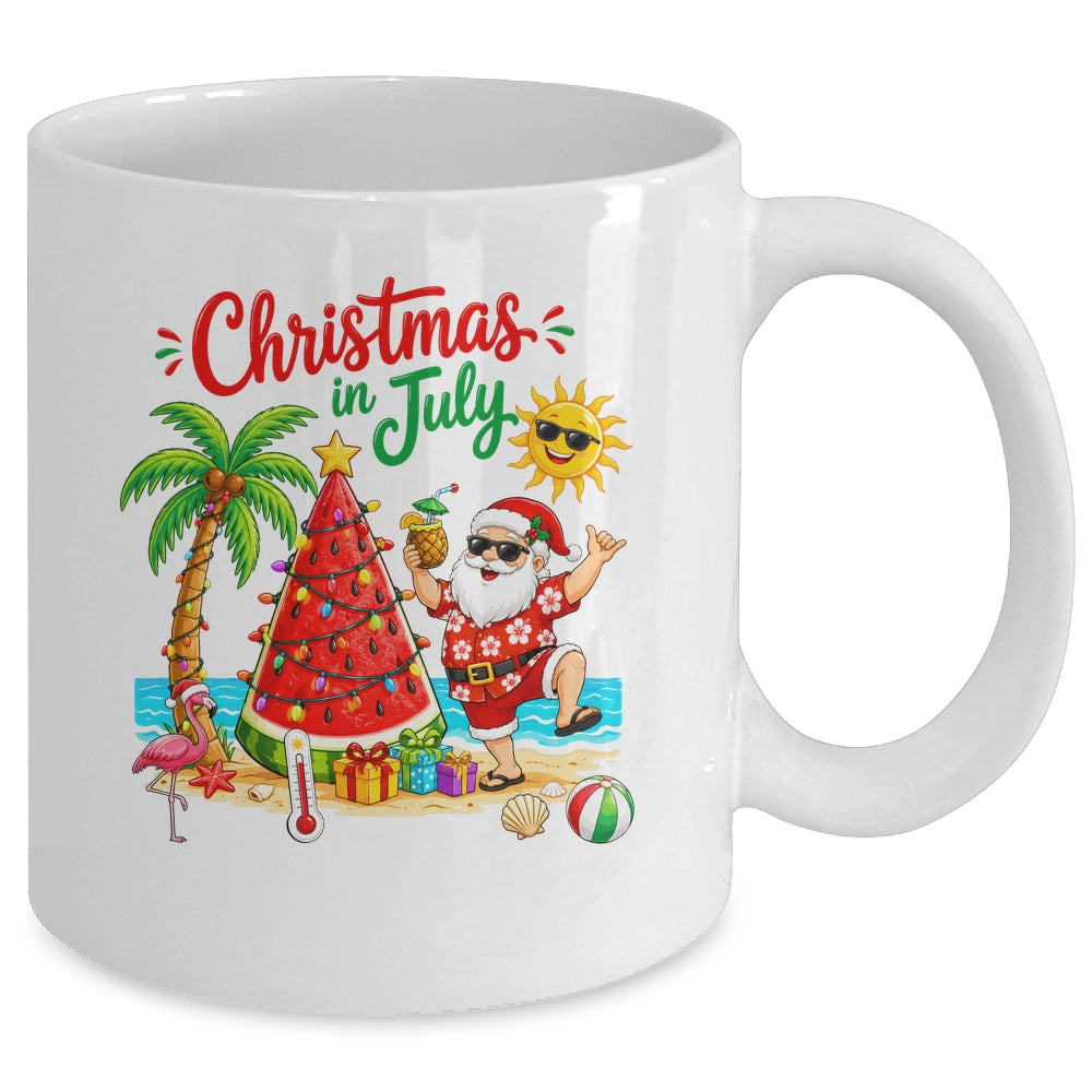 Christmas In July Watermelon Xmas Tree Santa Beach Summer Mug | siriusteestore