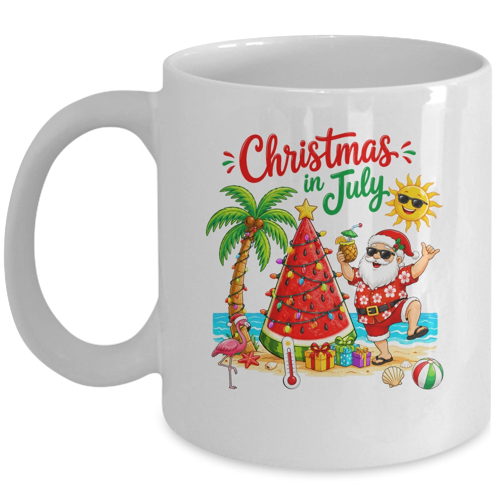 Christmas In July Watermelon Xmas Tree Santa Beach Summer Mug | siriusteestore
