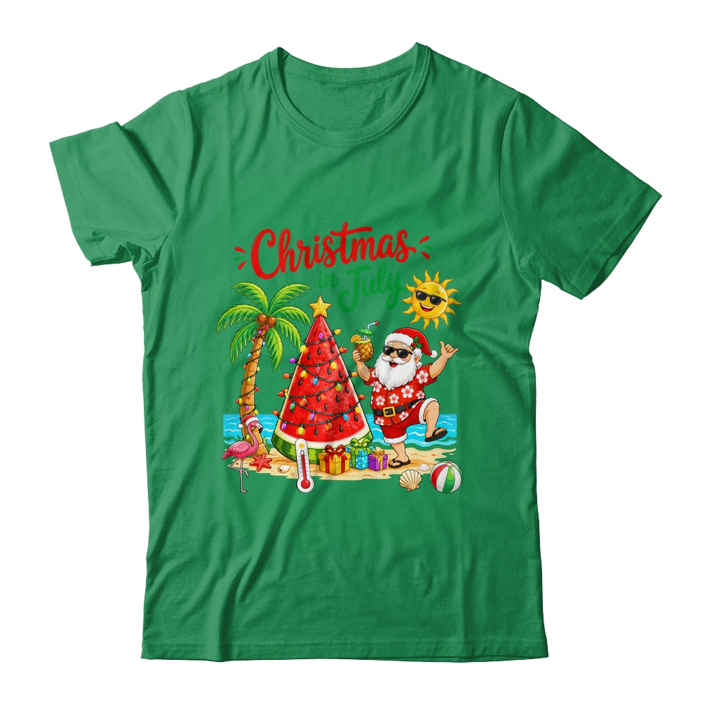 Christmas In July Watermelon Xmas Tree Santa Beach Summer Shirt & Hoodie | siriusteestore