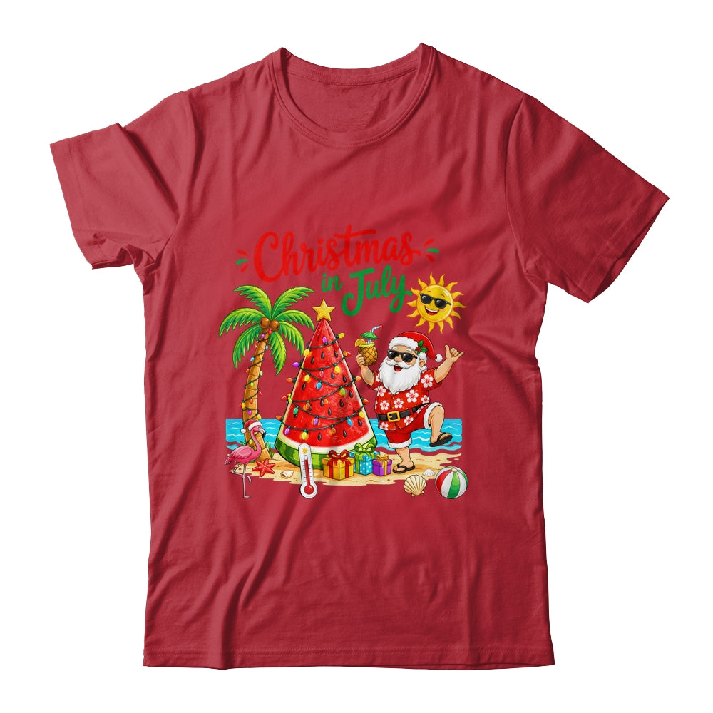 Christmas In July Watermelon Xmas Tree Santa Beach Summer Shirt & Hoodie | siriusteestore