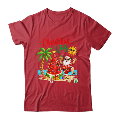 Christmas In July Watermelon Xmas Tree Santa Beach Summer Shirt & Hoodie | siriusteestore
