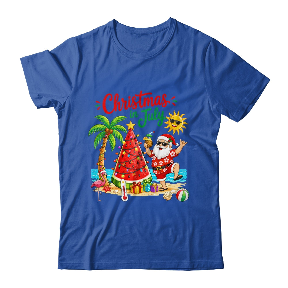 Christmas In July Watermelon Xmas Tree Santa Beach Summer Shirt & Hoodie | siriusteestore