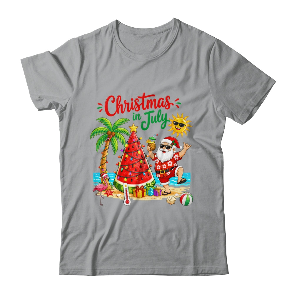 Christmas In July Watermelon Xmas Tree Santa Beach Summer Shirt & Hoodie | siriusteestore