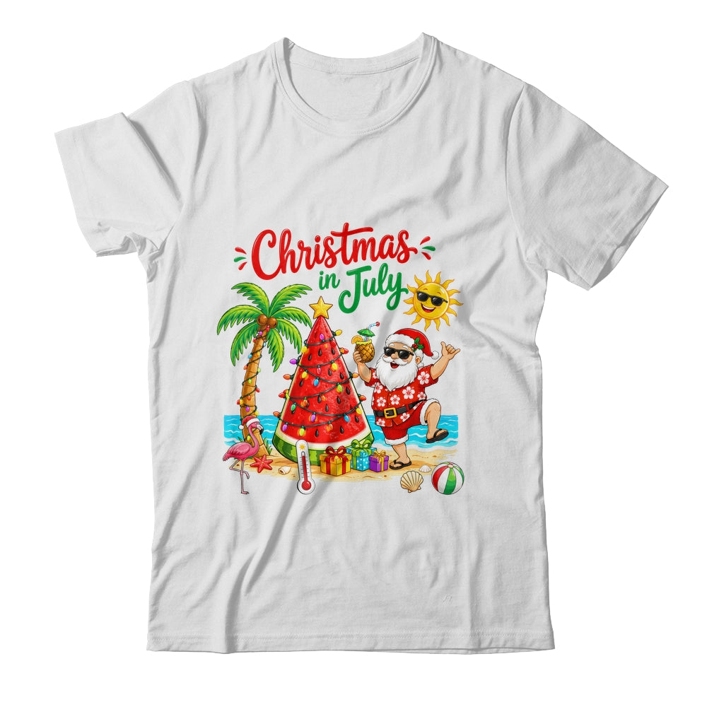 Christmas In July Watermelon Xmas Tree Santa Beach Summer Shirt & Hoodie | siriusteestore