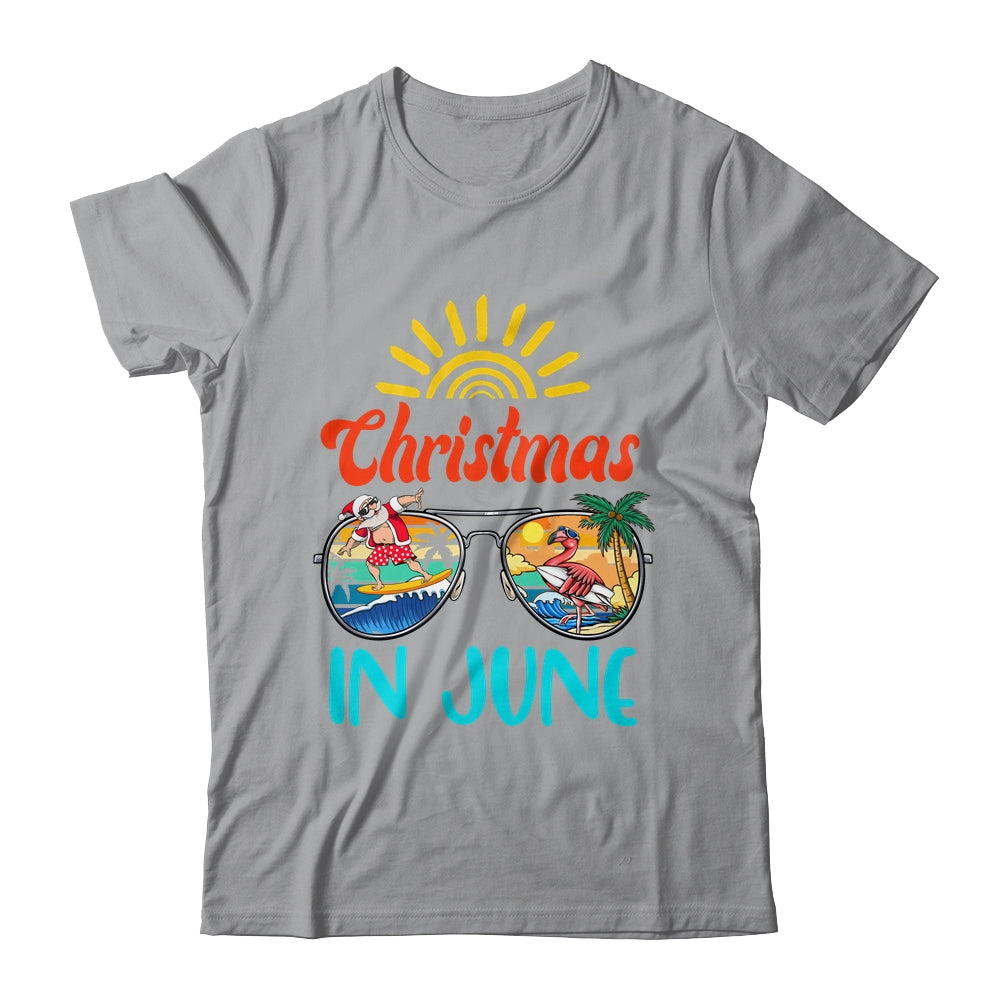 Christmas In June Sunglasses Santa Flamingo Summer Vacation Shirt & Tank Top | siriusteestore