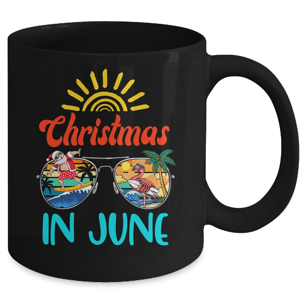 Christmas In June Sunglasses Santa Flamingo Summer Vacation Mug | siriusteestore