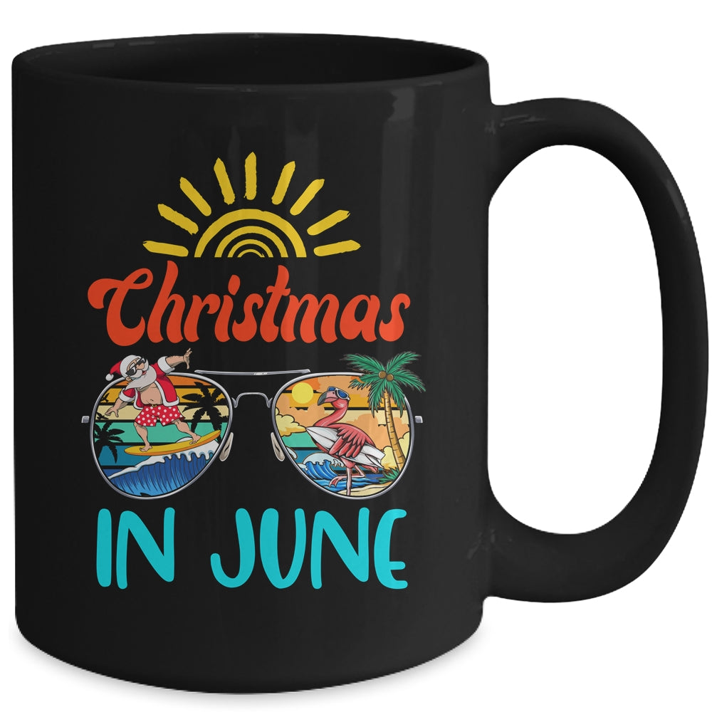 Christmas In June Sunglasses Santa Flamingo Summer Vacation Mug | siriusteestore