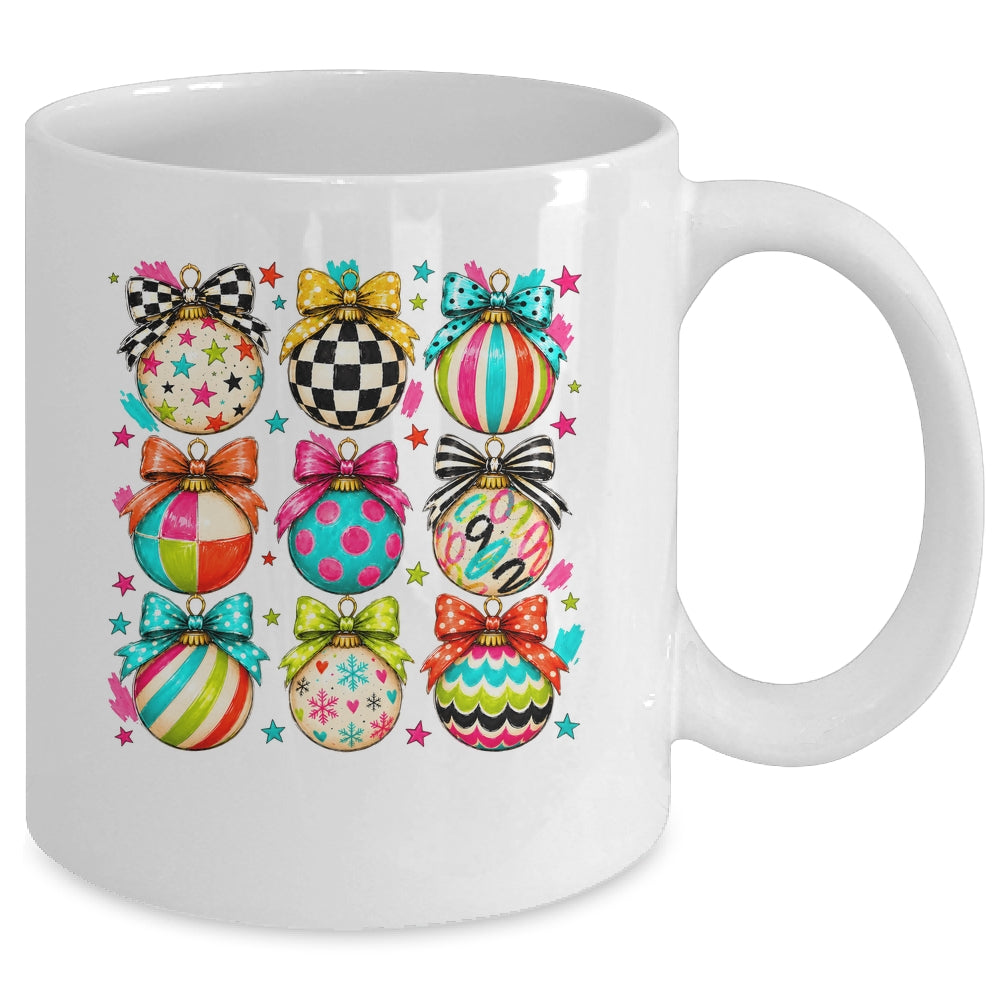 Christmas Ornament Preppy Coquette Bow Graphic Retro Holiday Mug | siriusteestore