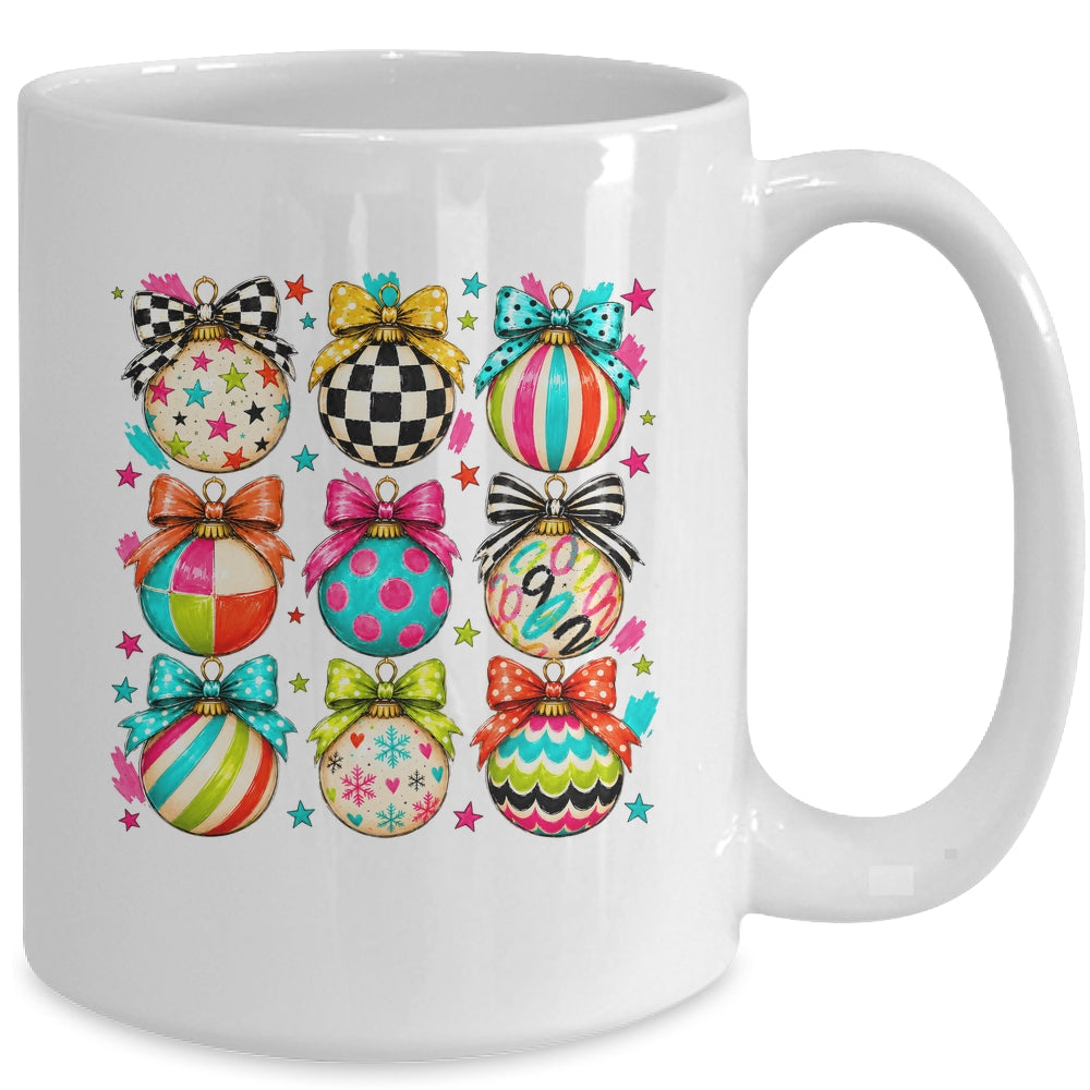 Christmas Ornament Preppy Coquette Bow Graphic Retro Holiday Mug | siriusteestore