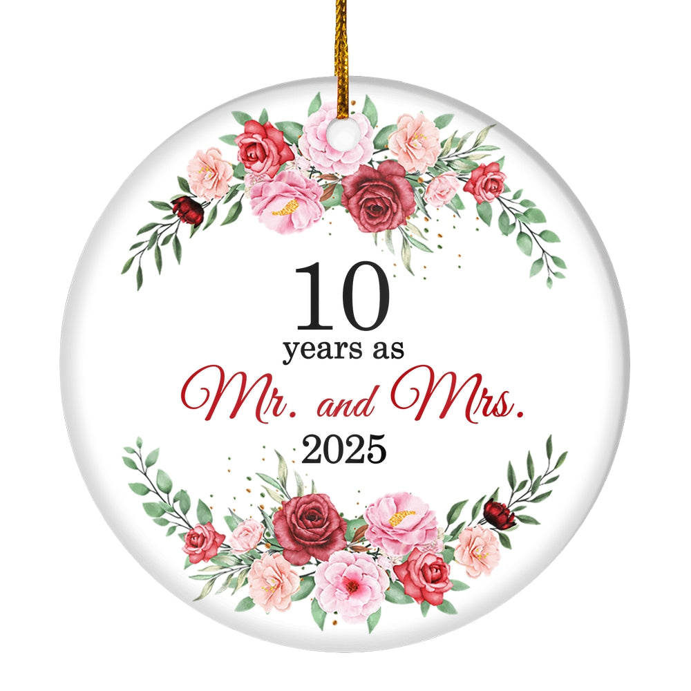 Christmas Ornaments Gifts For Couples Husband Wife Holiday 10th Wedding Anniversary 10 Years As Mr & Mrs 2025 Decoration Christmas Tree Ornament | siriusteestore