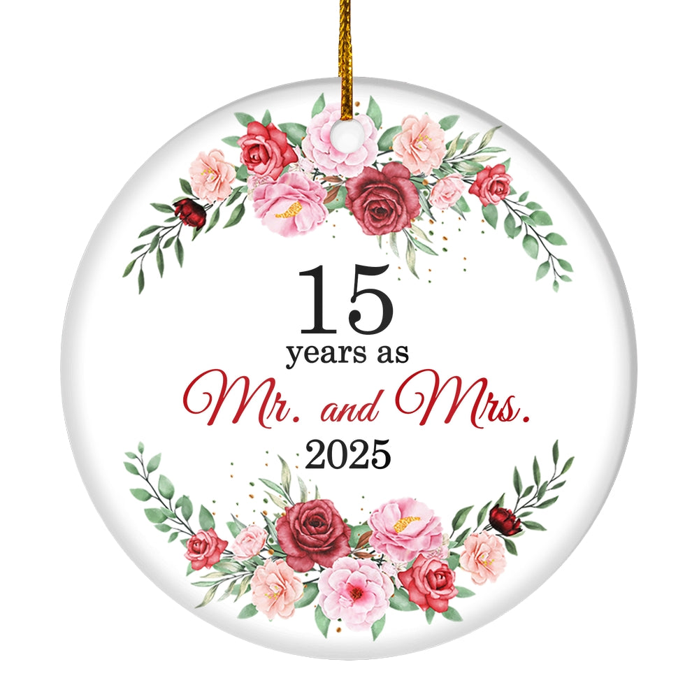 Christmas Ornaments Gifts For Couples Husband Wife Holiday 15th Wedding Anniversary 15 Years As Mr & Mrs 2025 Decoration Christmas Tree Ornament | siriusteestore