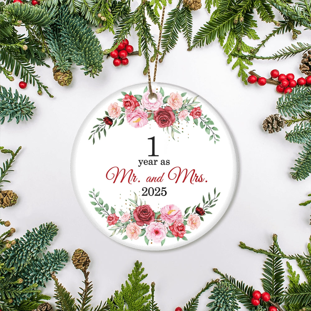 Christmas Ornaments Gifts For Couples Husband Wife Holiday 1st Wedding Anniversary 1 Year As Mr & Mrs 2025 Decoration Christmas Tree Ornament | siriusteestore