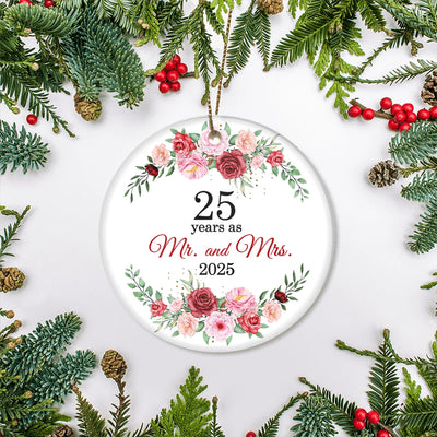 Christmas Ornaments Gifts For Couples Husband Wife Holiday 25th Wedding Anniversary 25 Years As Mr & Mrs 2025 Decoration Christmas Tree Ornament | siriusteestore