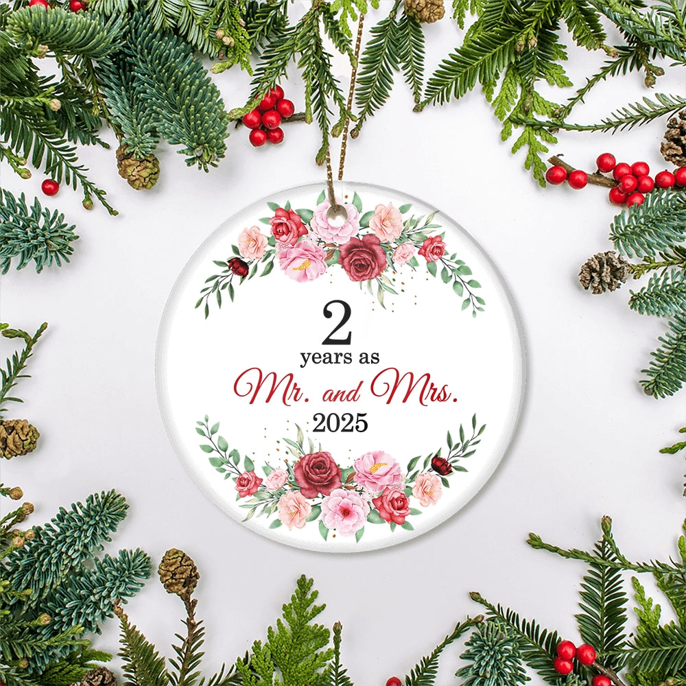 Christmas Ornaments Gifts For Couples Husband Wife Holiday 2nd Wedding Anniversary 2 Years As Mr & Mrs 2025 Decoration Christmas Tree Ornament | siriusteestore