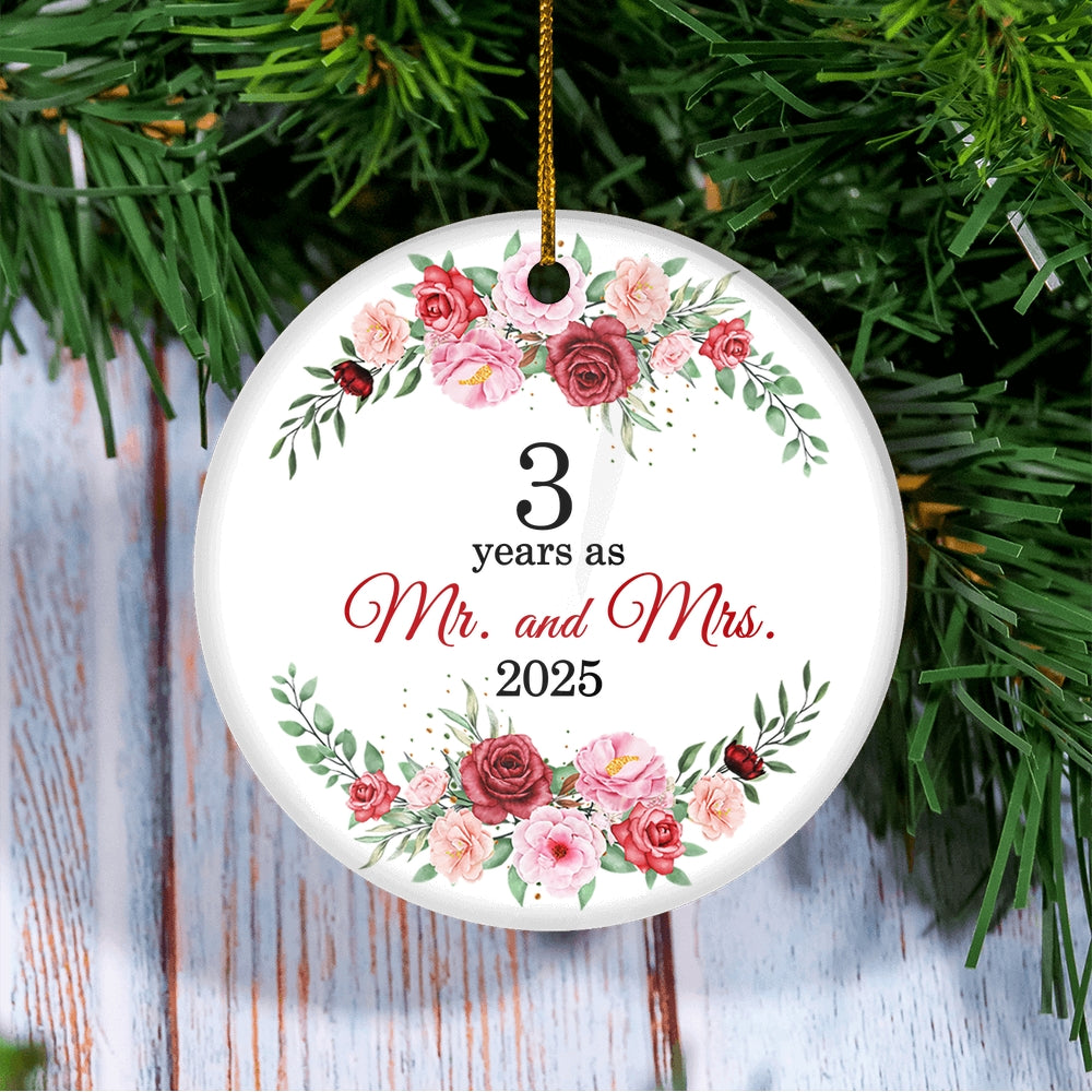 Christmas Ornaments Gifts For Couples Husband Wife Holiday 3rd Wedding Anniversary 3 Years As Mr & Mrs 2025 Decoration Christmas Tree Ornament | siriusteestore