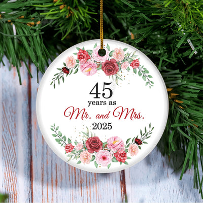 Christmas Ornaments Gifts For Couples Husband Wife Holiday 45th Wedding Anniversary 45 Years As Mr & Mrs 2025 Decoration Christmas Tree Ornament | siriusteestore