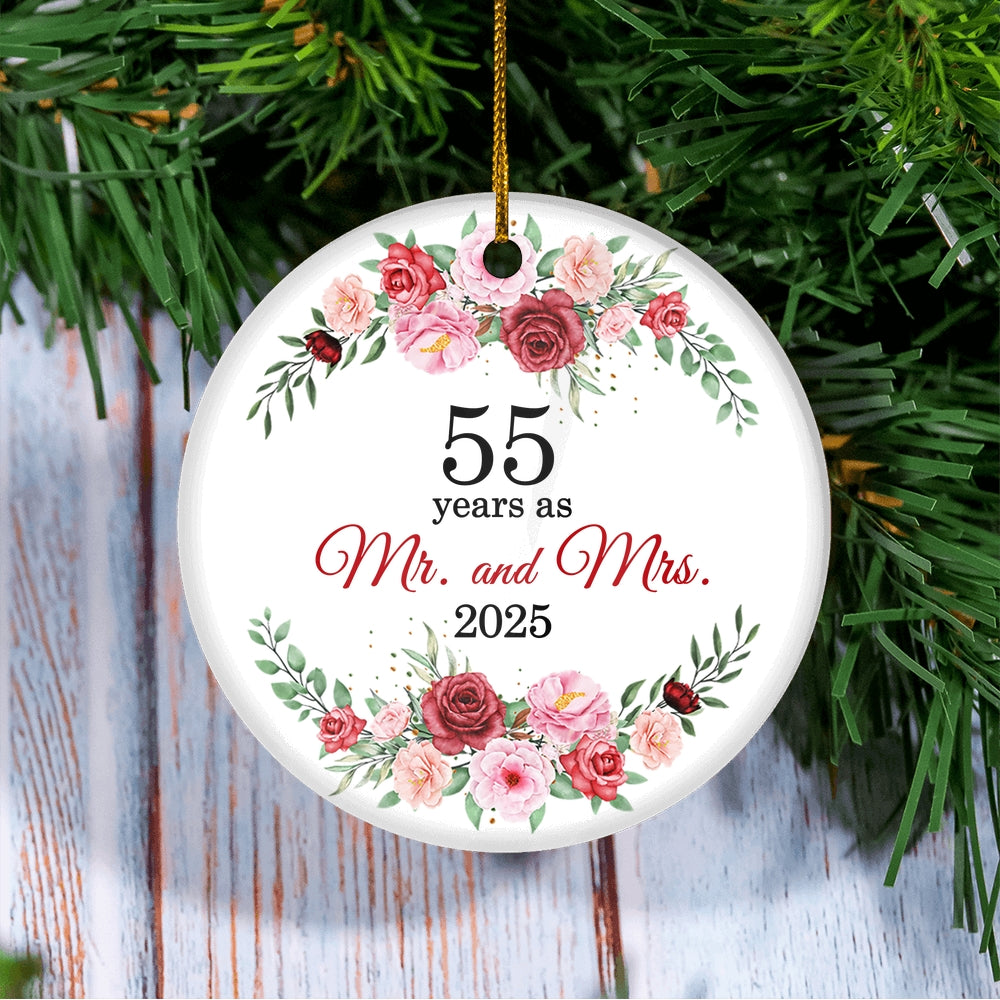 Christmas Ornaments Gifts For Couples Husband Wife Holiday 55th Wedding Anniversary 55 Years As Mr & Mrs 2025 Decoration Christmas Tree Ornament | siriusteestore