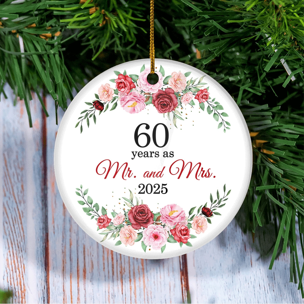 Christmas Ornaments Gifts For Couples Husband Wife Holiday 60th Wedding Anniversary 60 Years As Mr & Mrs 2025 Decoration Christmas Tree Ornament | siriusteestore