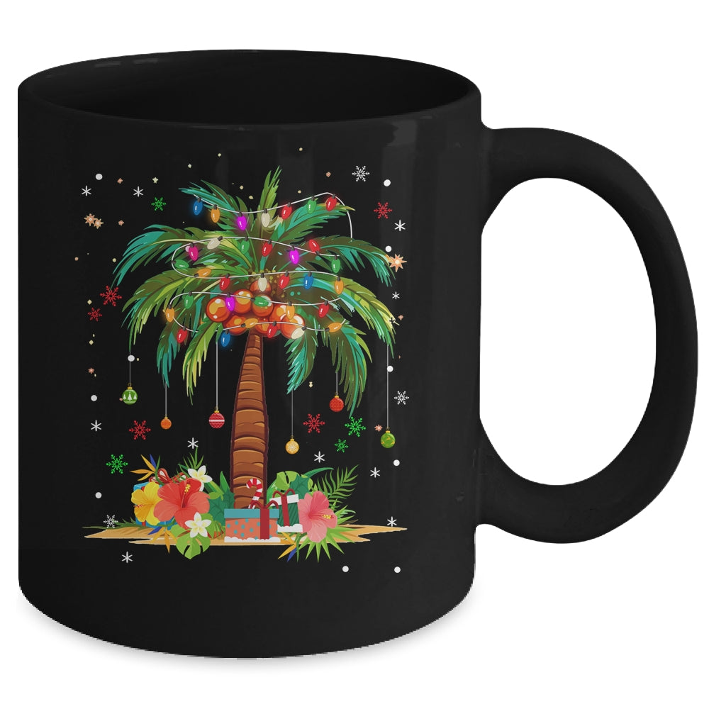 Christmas Palm Tree Light Hawaiian Tropical Xmas Mug | siriusteestore