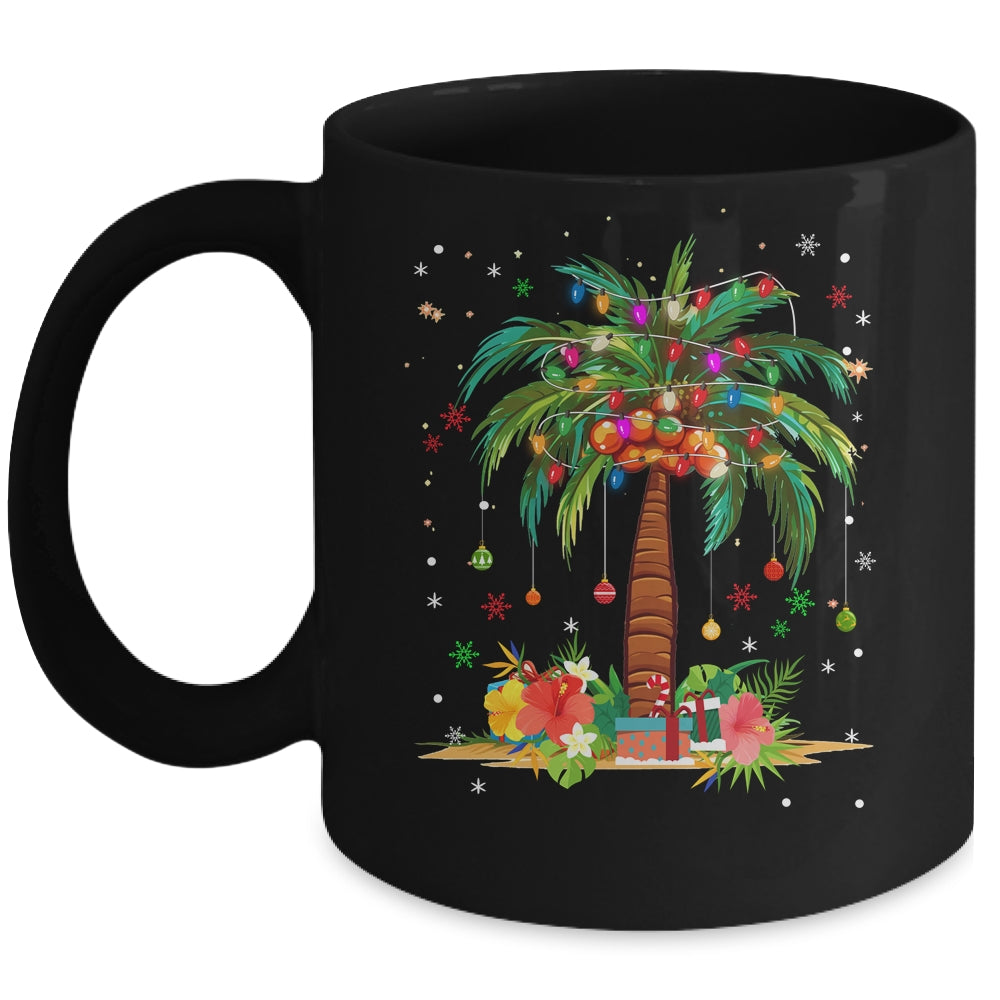 Christmas Palm Tree Light Hawaiian Tropical Xmas Mug | siriusteestore