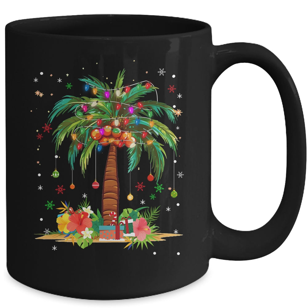 Christmas Palm Tree Light Hawaiian Tropical Xmas Mug | siriusteestore