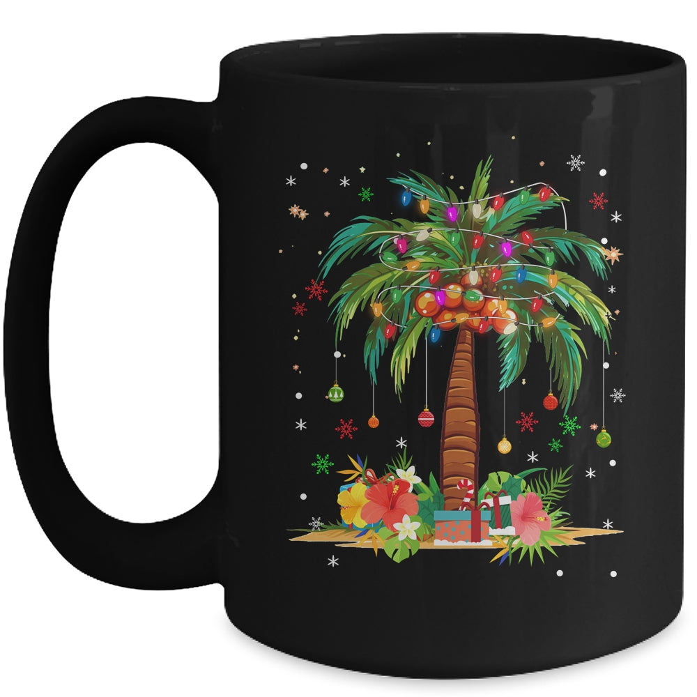 Christmas Palm Tree Light Hawaiian Tropical Xmas Mug | siriusteestore