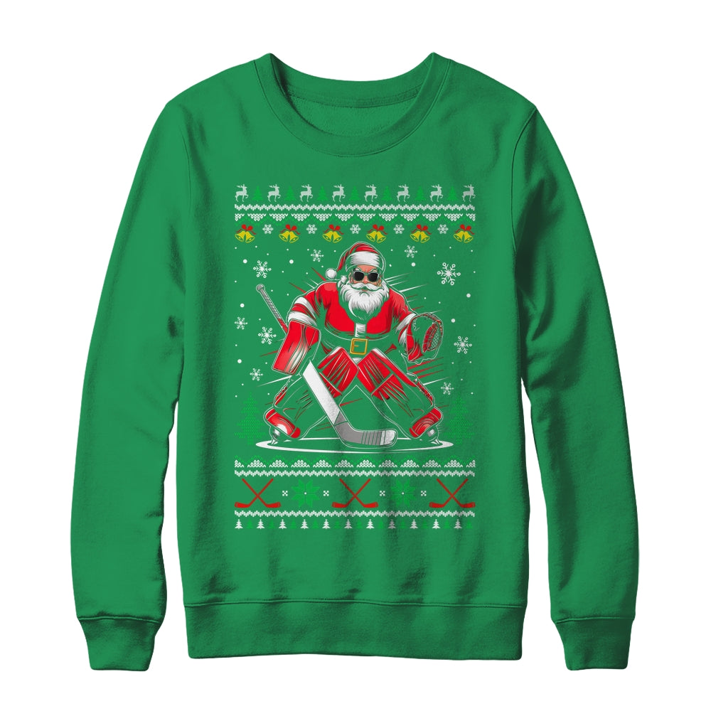 Christmas Santa Hockey Goalie Ugly Christmas Hockey Player Shirt & Sweatshirt | siriusteestore