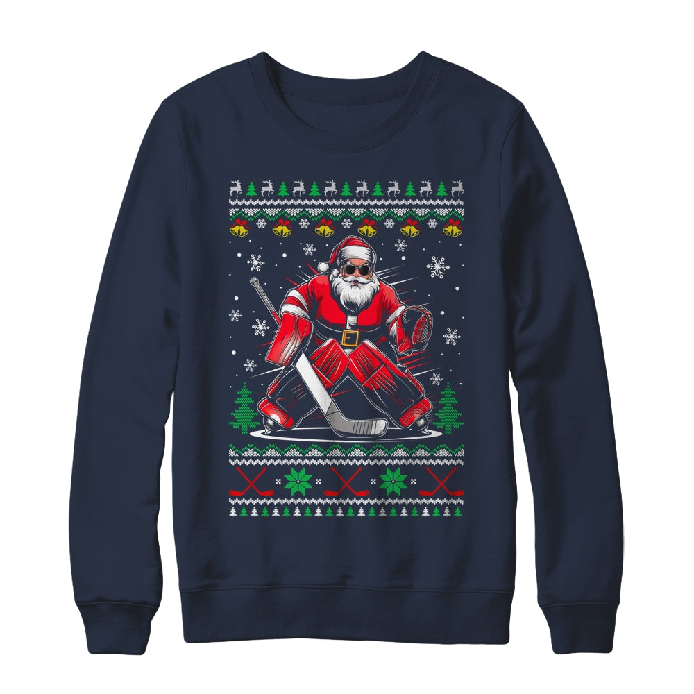 Christmas Santa Hockey Goalie Ugly Christmas Hockey Player Shirt & Sweatshirt | siriusteestore