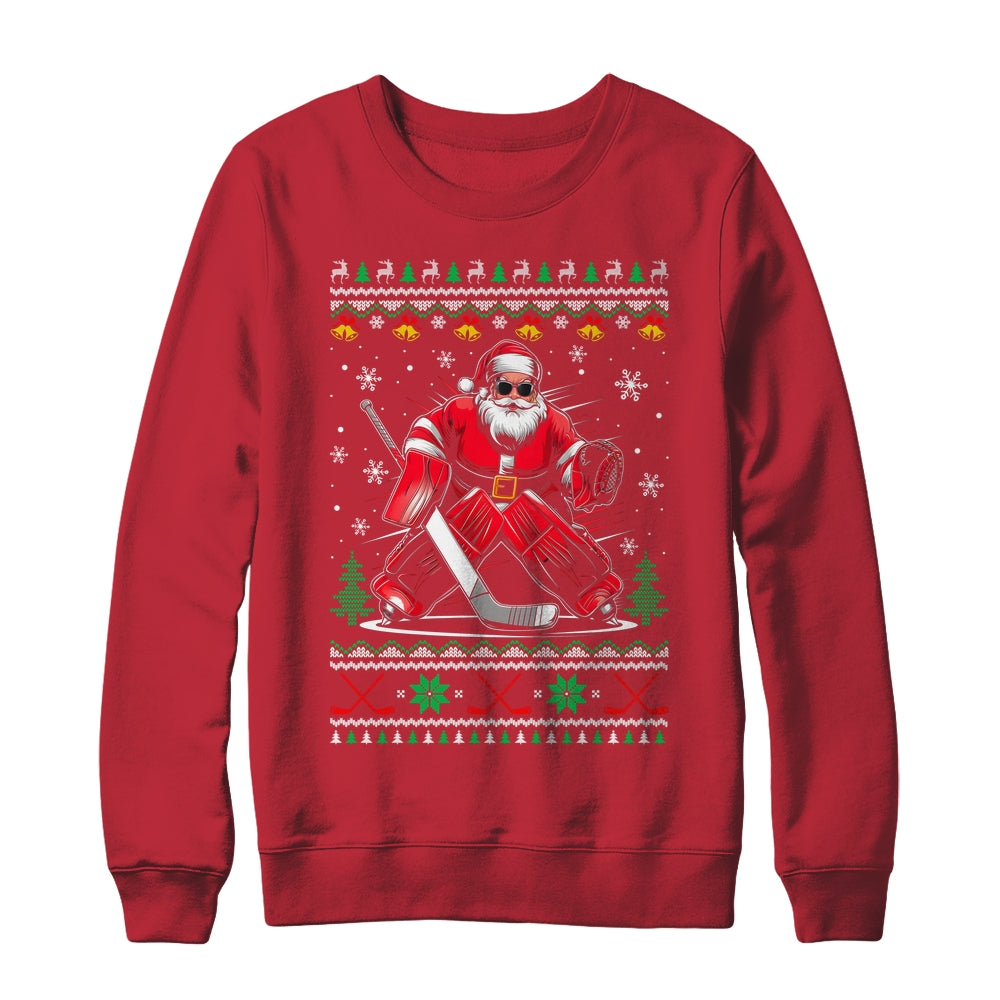Christmas Santa Hockey Goalie Ugly Christmas Hockey Player Shirt & Sweatshirt | siriusteestore