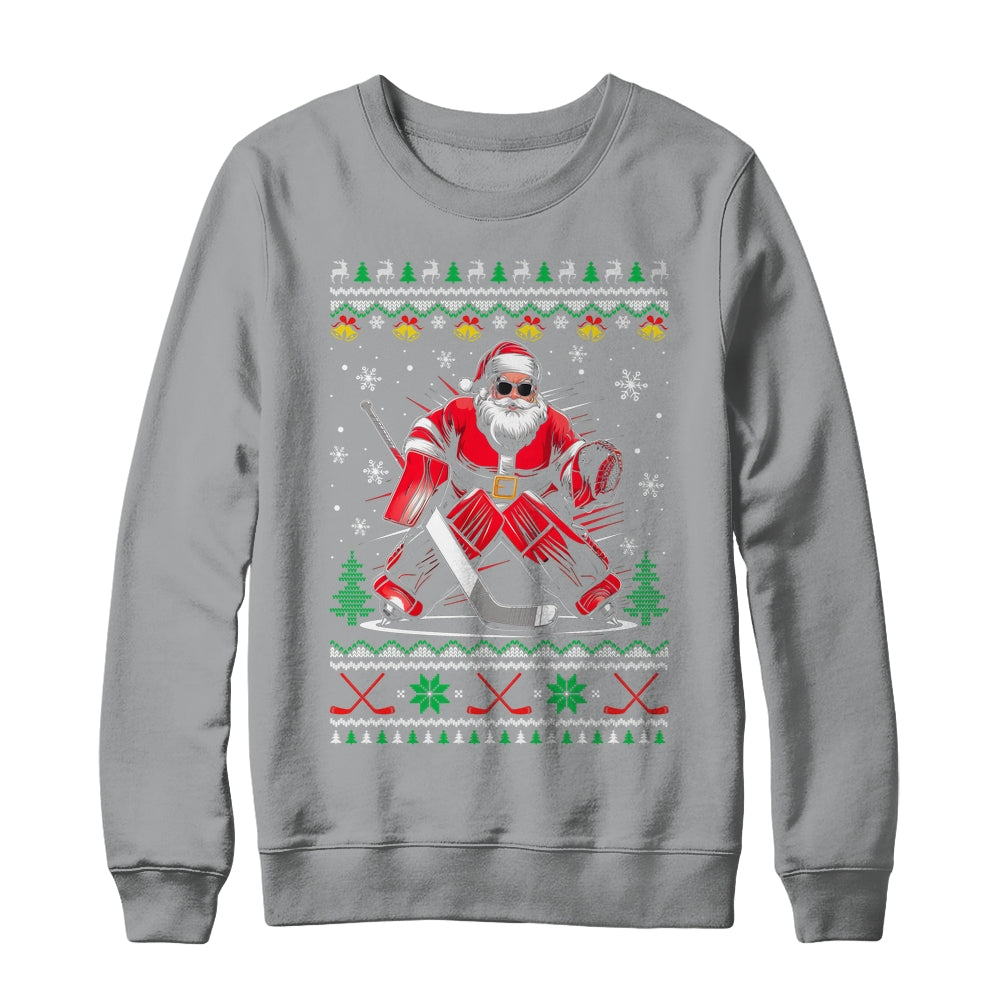 Christmas Santa Hockey Goalie Ugly Christmas Hockey Player Shirt & Sweatshirt | siriusteestore