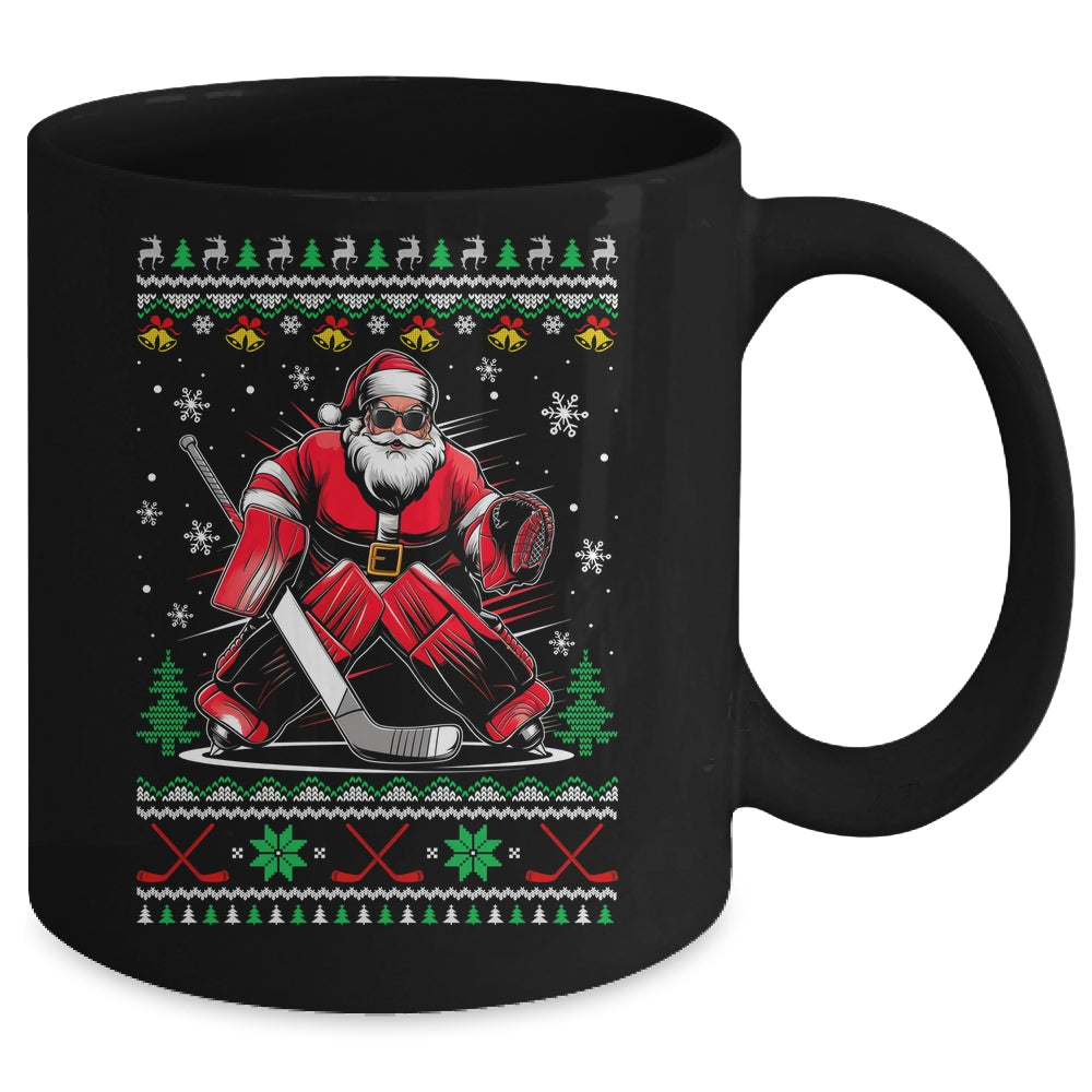 Christmas Santa Hockey Goalie Ugly Christmas Hockey Player Mug | siriusteestore
