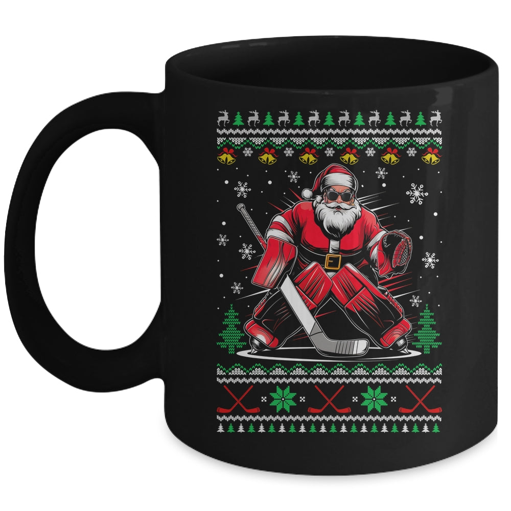 Christmas Santa Hockey Goalie Ugly Christmas Hockey Player Mug | siriusteestore