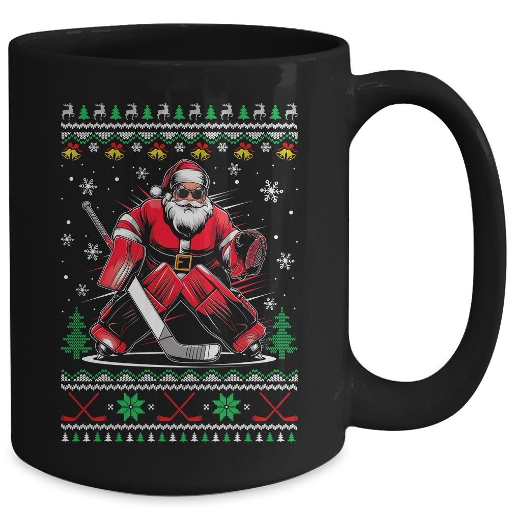 Christmas Santa Hockey Goalie Ugly Christmas Hockey Player Mug | siriusteestore