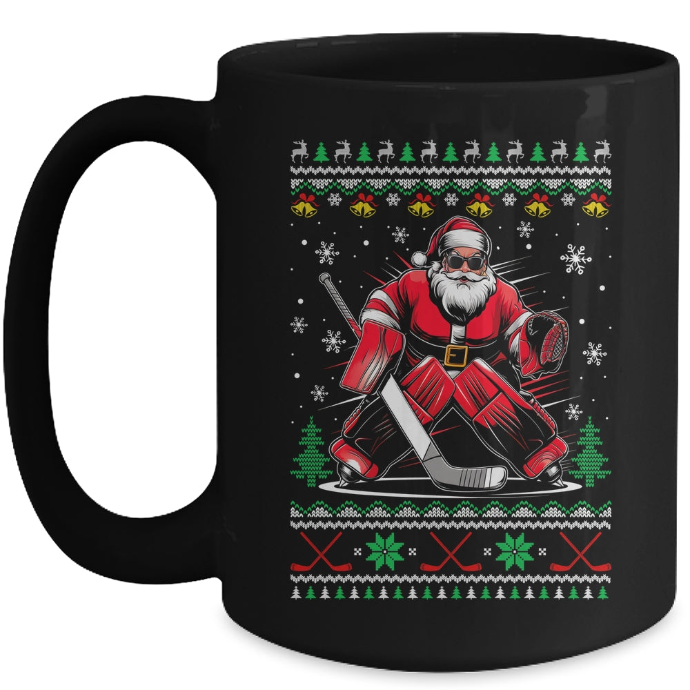 Christmas Santa Hockey Goalie Ugly Christmas Hockey Player Mug | siriusteestore