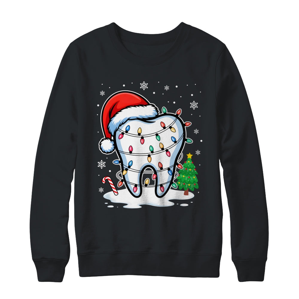 Christmas Teeth Dentist Dental Xmas Lights Santa Hat Holiday Shirt & Sweatshirt | siriusteestore